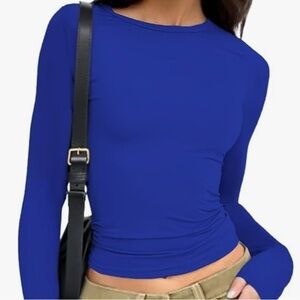Vibrant Blue Long Sleeve Fitted Crop Top